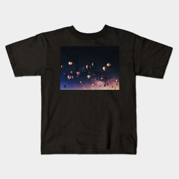 Balloons in the cosmos Kids T-Shirt by Faeblehoarder